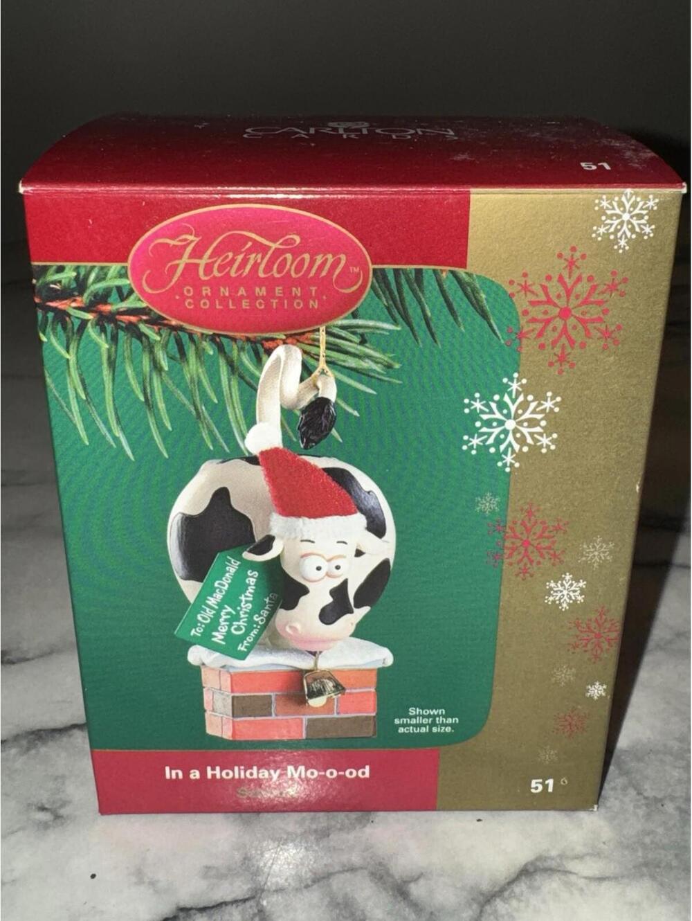 NEW Carlton Cards IN A HOLIDAY MOOD Santa Cow Ornament W/batts Moo Sounds NIB